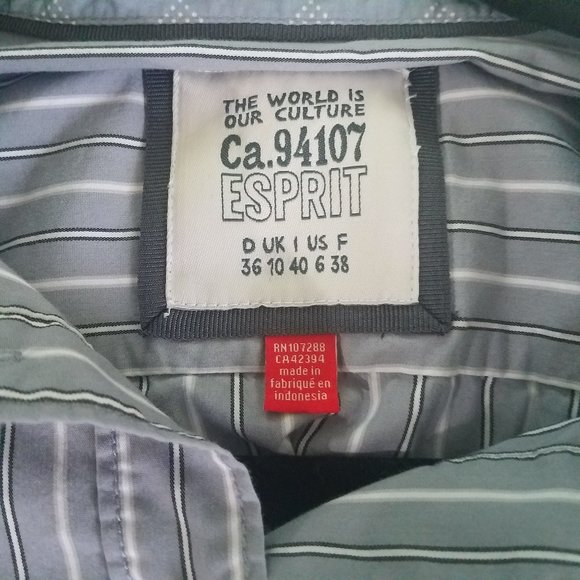 Esprit Grey/White Strip Button Down Shirt Size 6 - Picture 2 of 7
